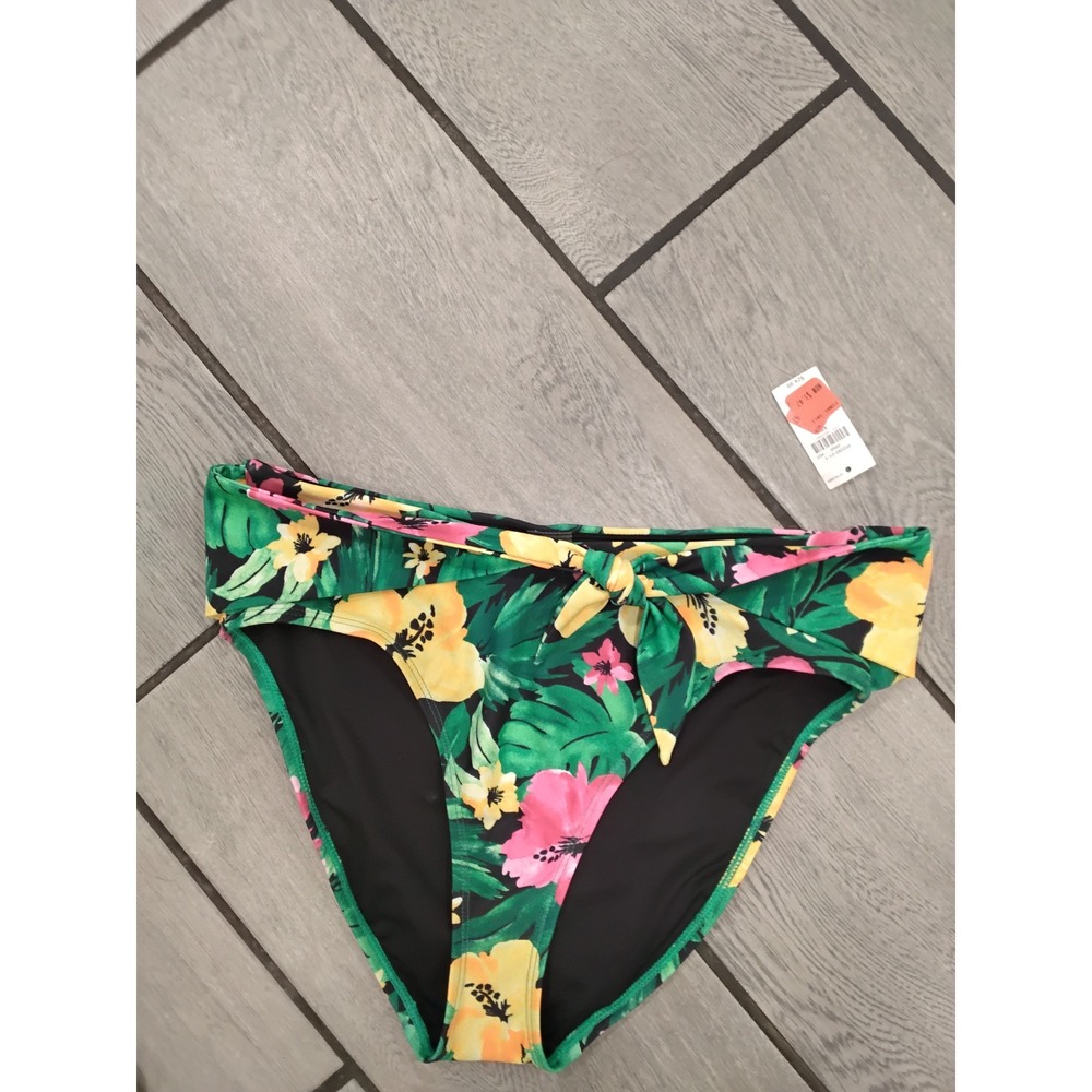 Old Navy Tropical Floral High Waisted Bikini Bottoms Green Pink XS NWT
